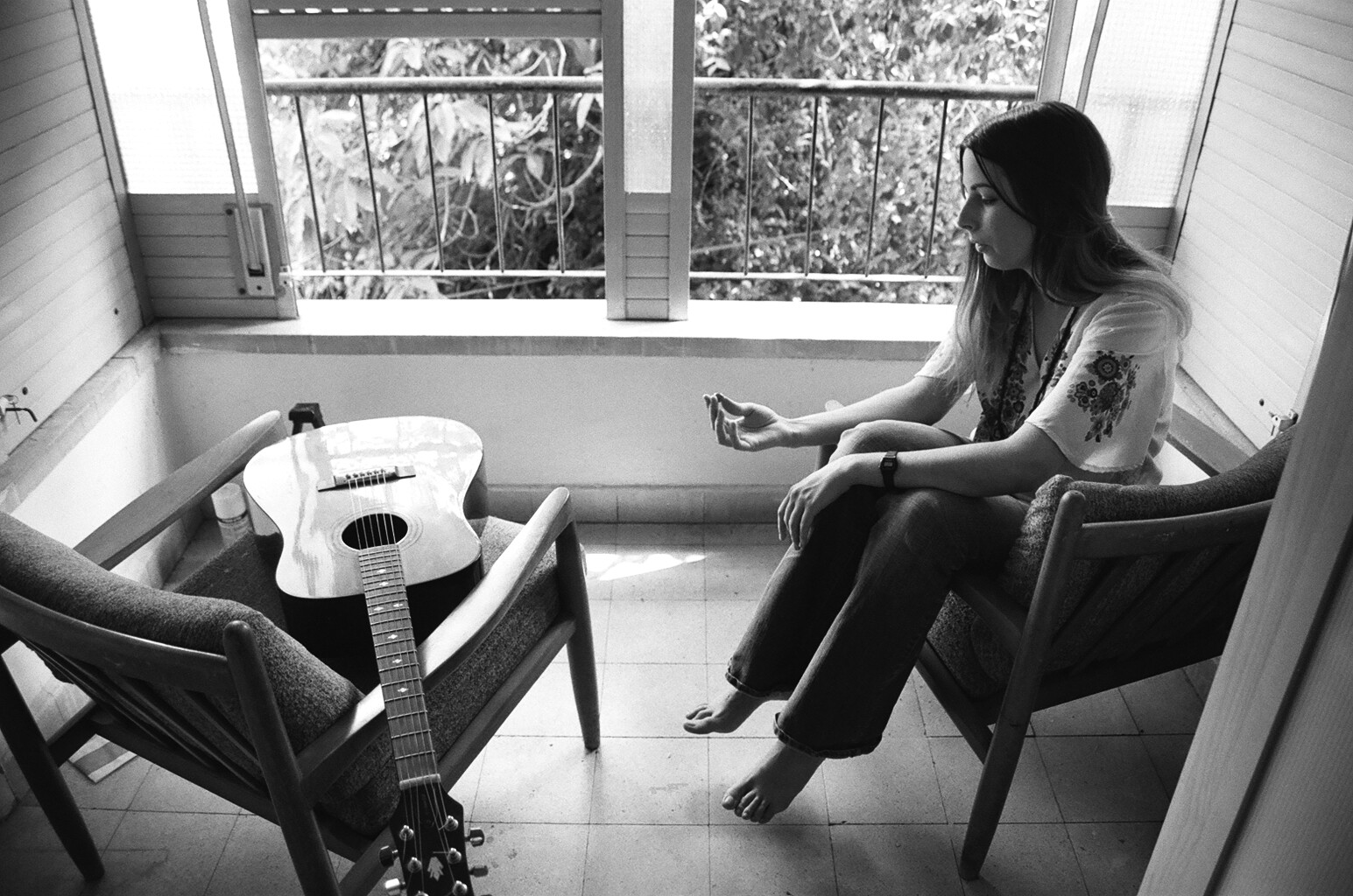 Noa Babayof, analog black and white musician portrait by Michal Shanny